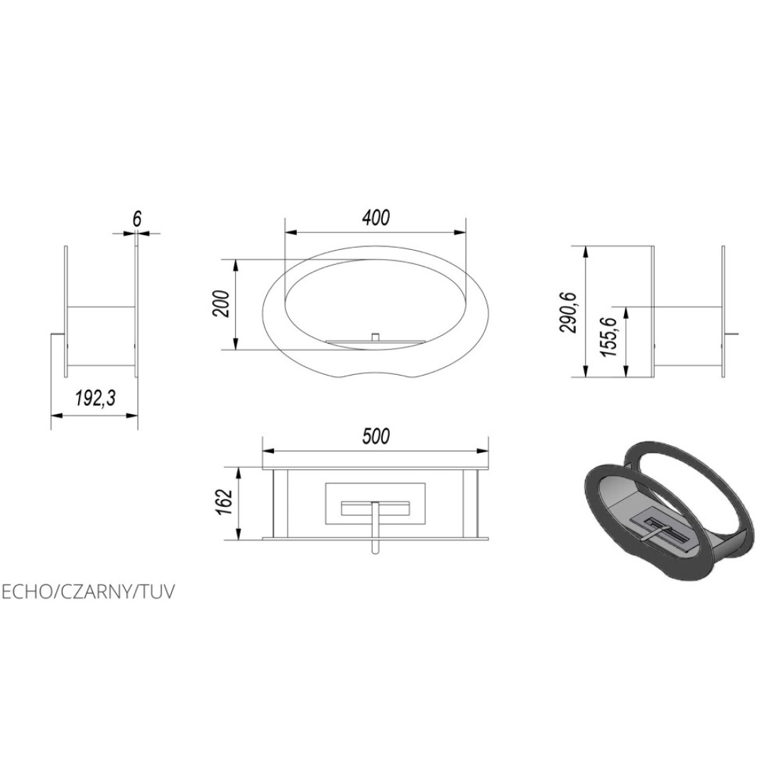 Біокамін Kratki ECHO чорний