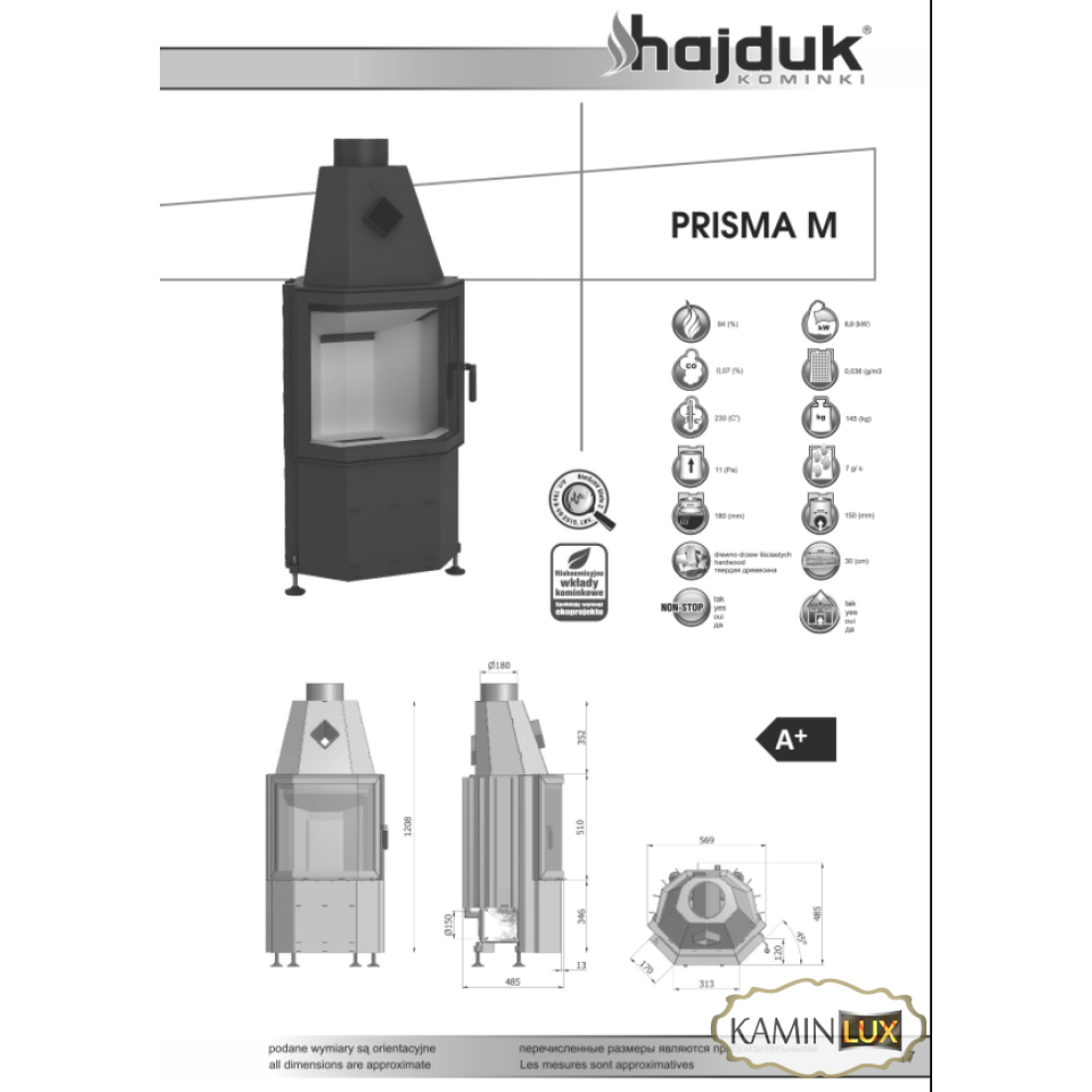 Камінна топка Hajduk Prisma M гнуте скло