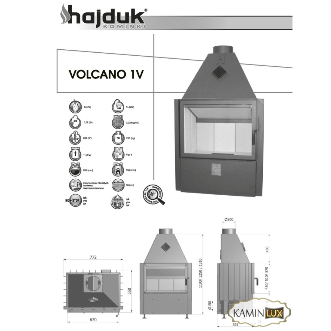 Каминная топка Hajduk Volcano 1V