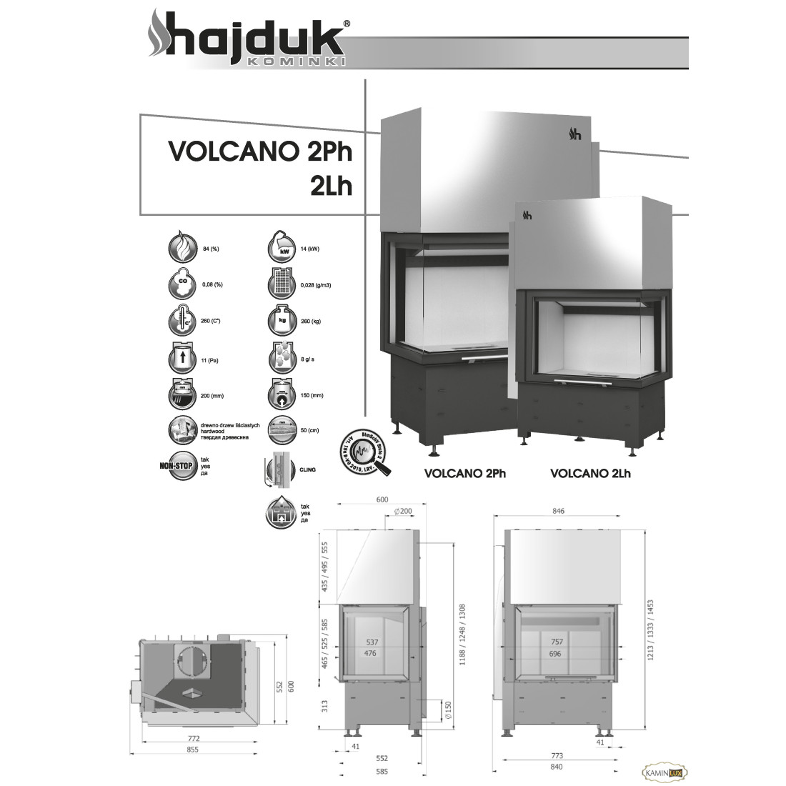Каминная топка Hajduk Volcano 2Lh