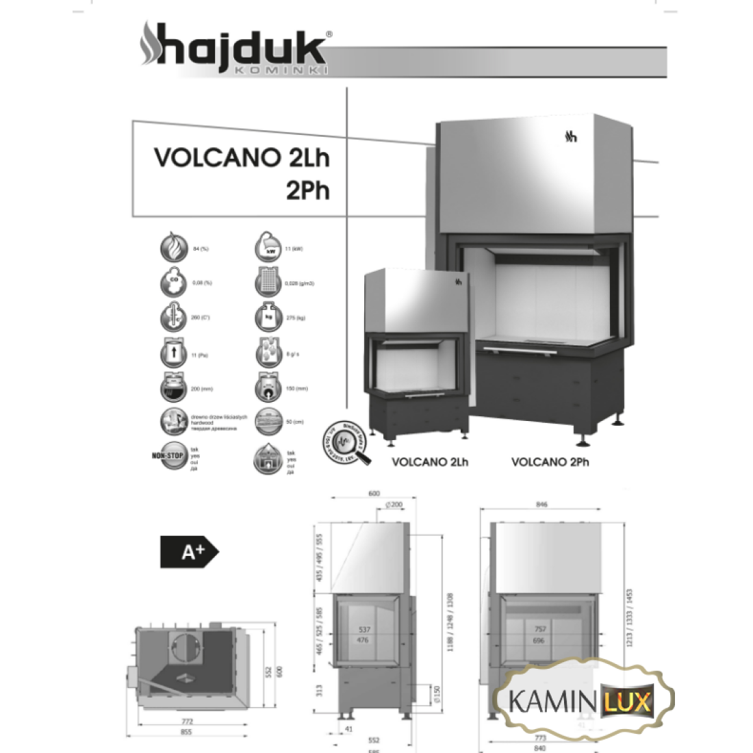 Каминная топка Hajduk Volcano 2Lh стекло гнутое