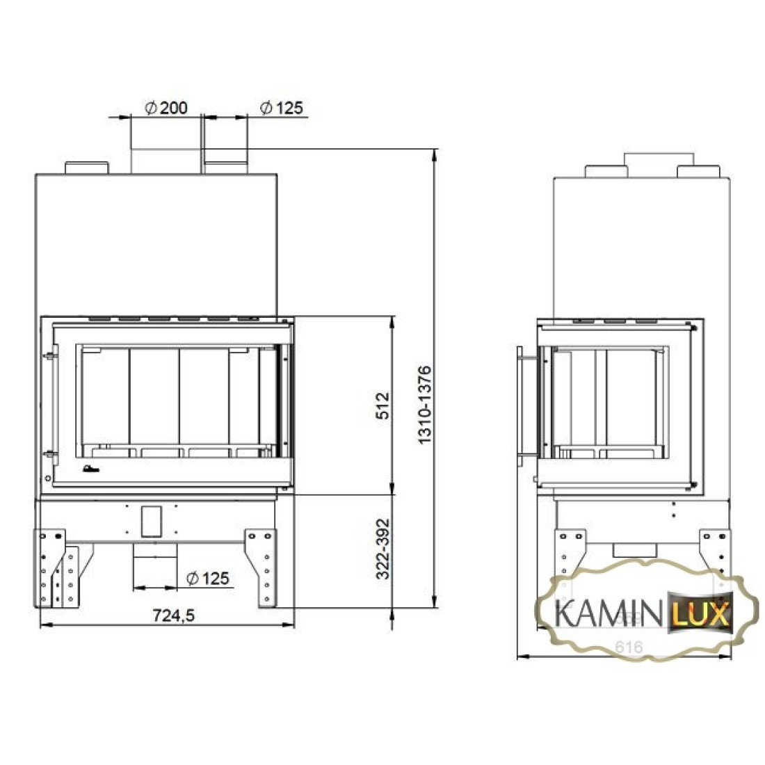 Каминная топка UNIFLAM 760 EVO LBS левое изогнутое стекло