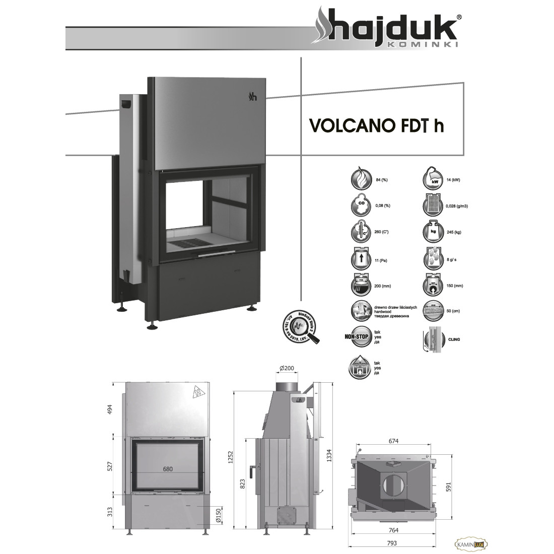 Каминная топка Hajduk Volcano FDTh
