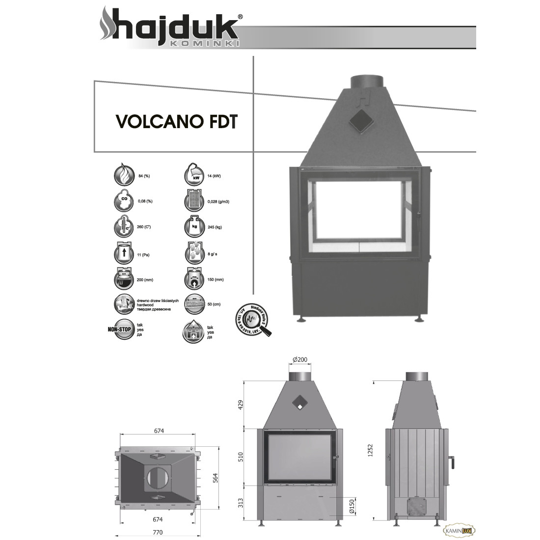 Камінна топка Hajduk Volcano FDT