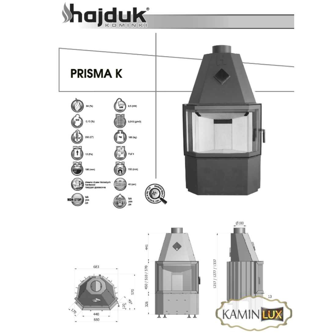 Камінна топка Hajduk Prisma K гнуте скло
