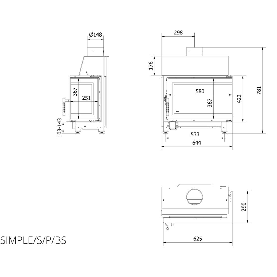 Каминная топка Kratki SIMPLE S правая BS