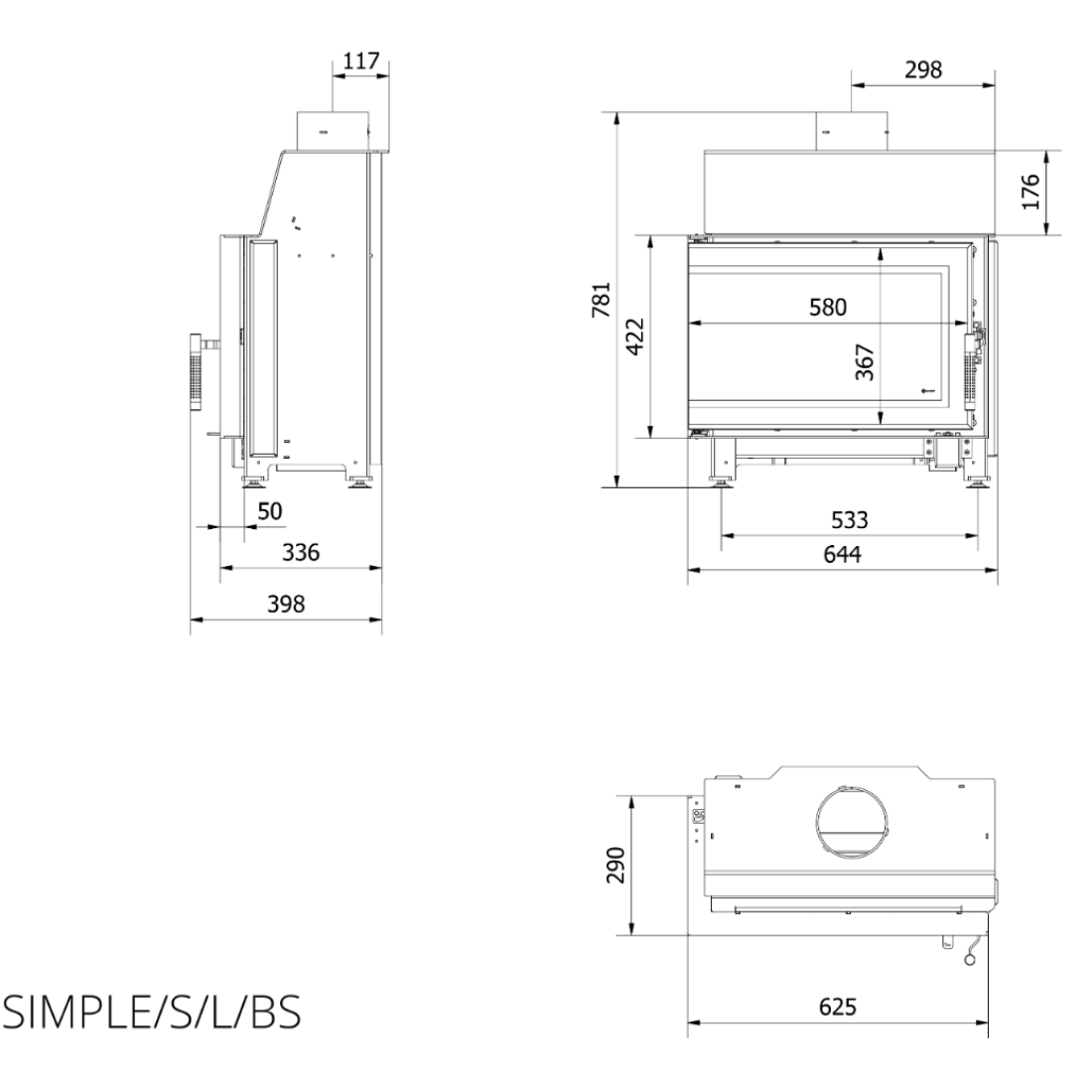 Каминная топка Kratki SIMPLE S левая BS