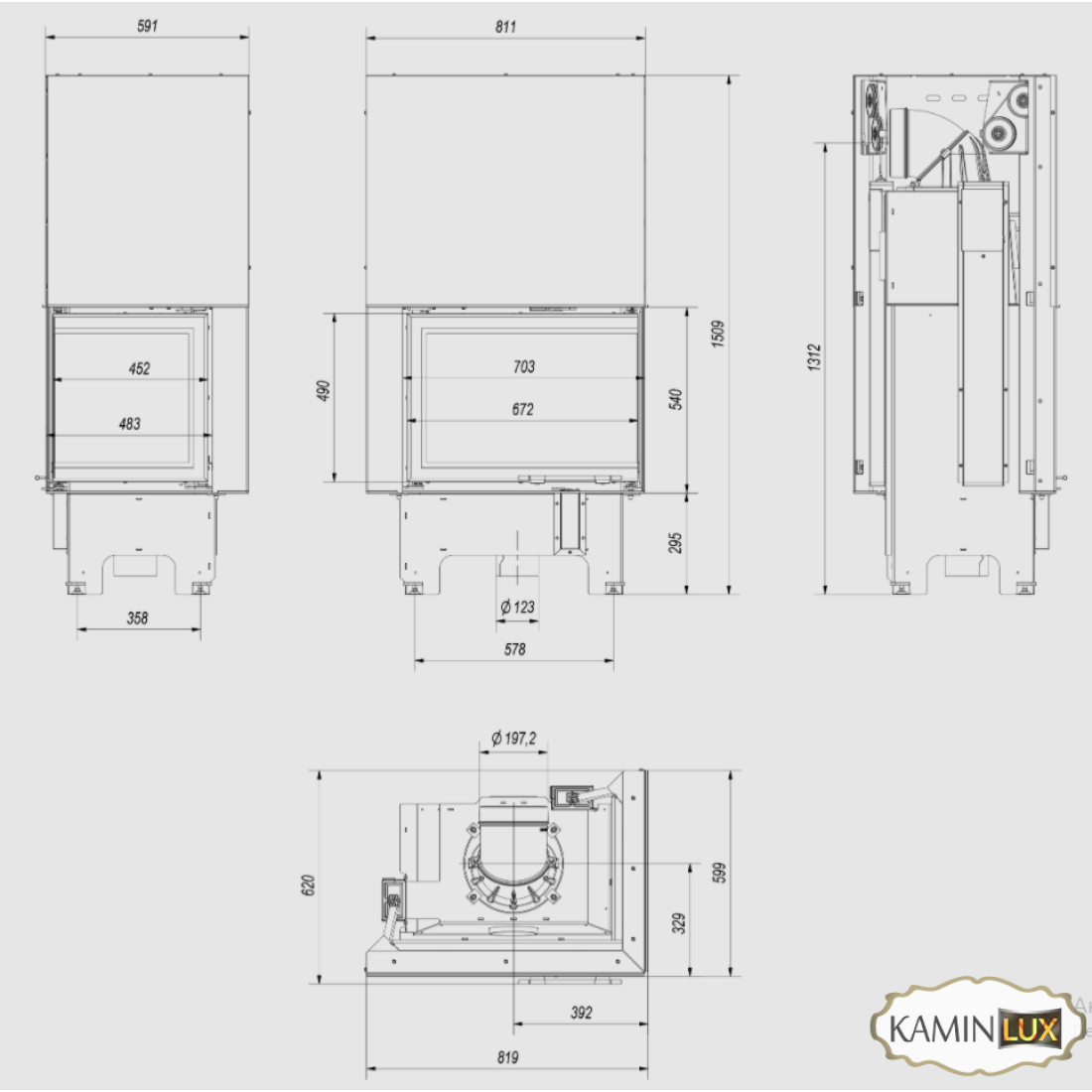 Каминная топка KRATKI VN 700/480 правая BS гильотина