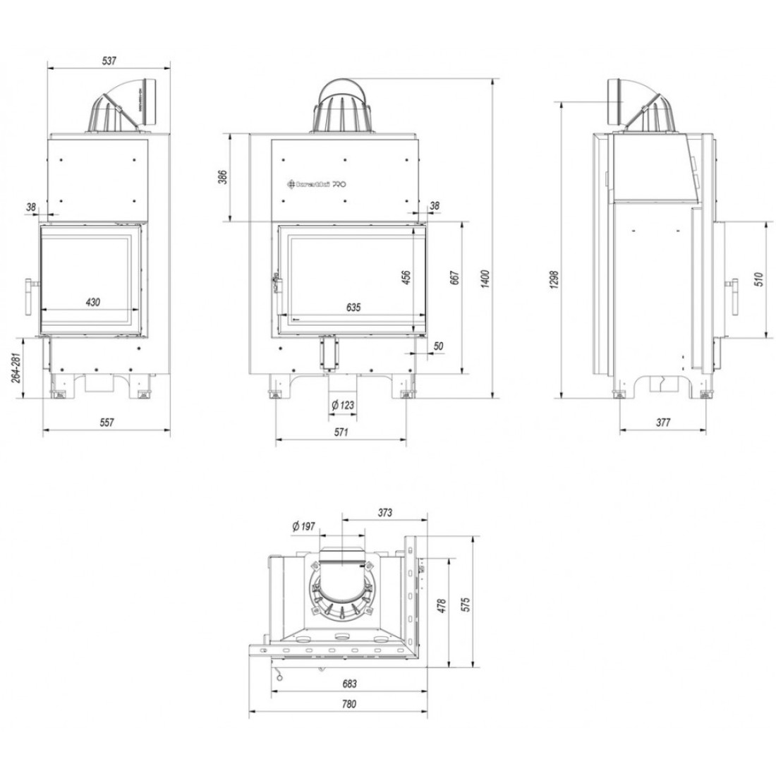Каминная топка KRATKI MBZ 13 правая BS