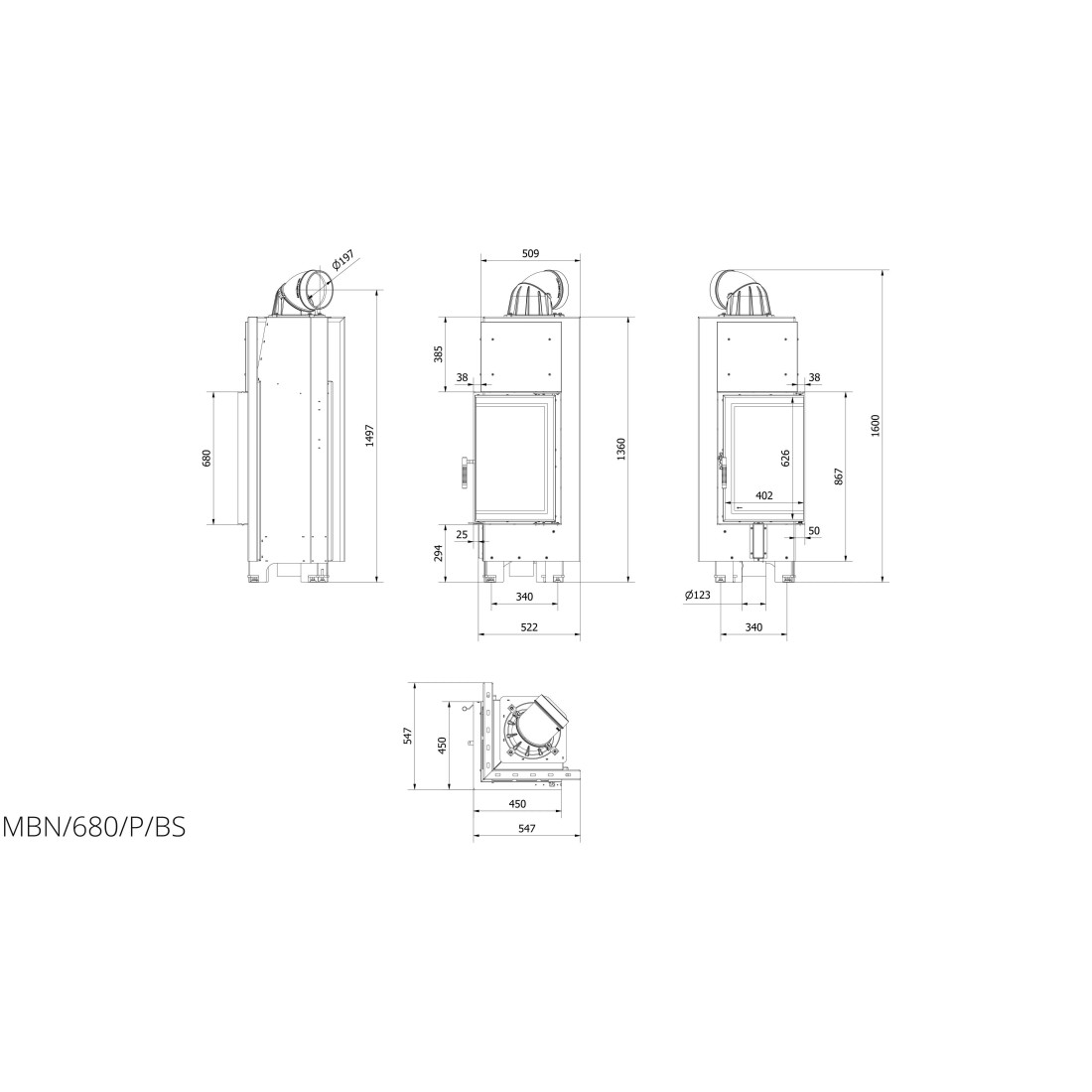 Каминная топка Kratki MBN 680 правая BS