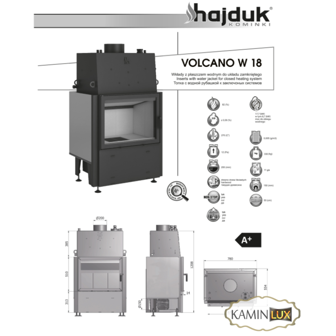 Камінна топка Hajduk Volcano W18