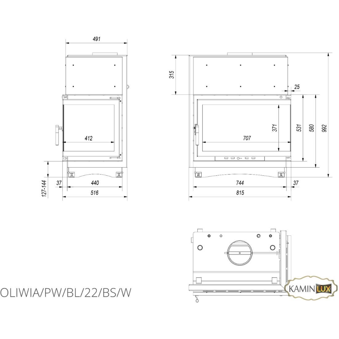 Каминная топка KRATKI OLIWIA PW 22 левая BS