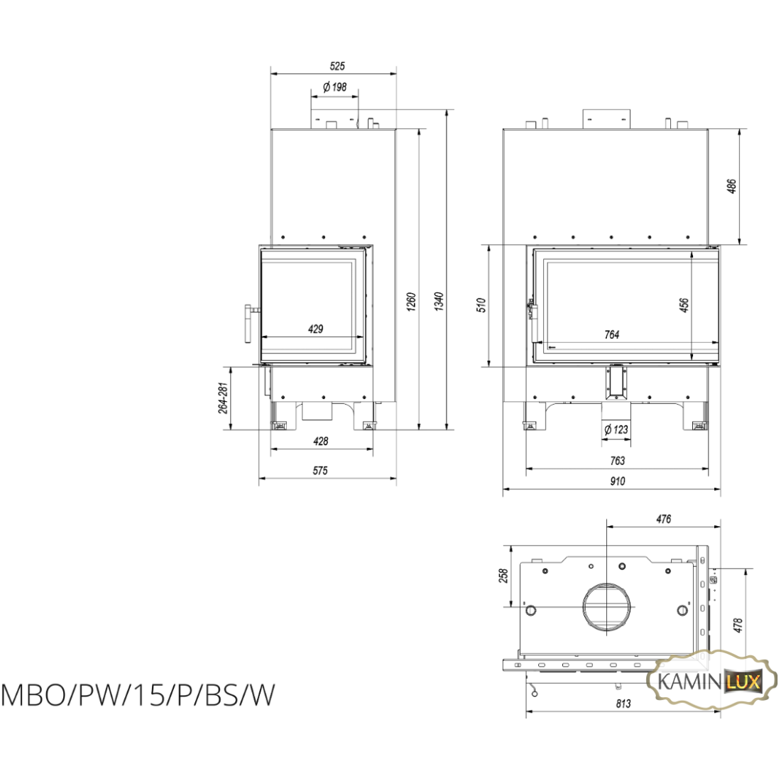 Каминная топка KRATKI MBO PW 15 правая BS