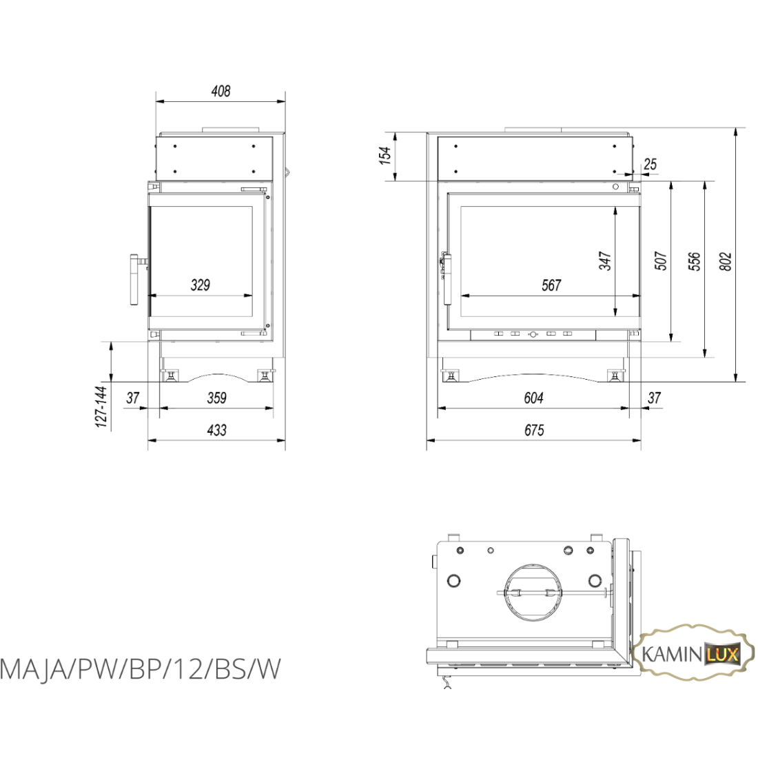 Каминная топка Kratki MAJA PW 12 правая BS