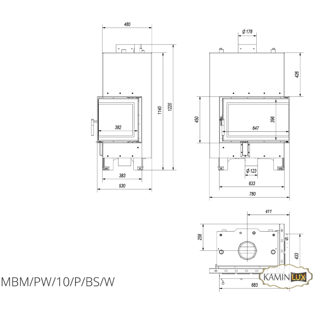 Камінна топка KRATKI MBM PW 10 права BS