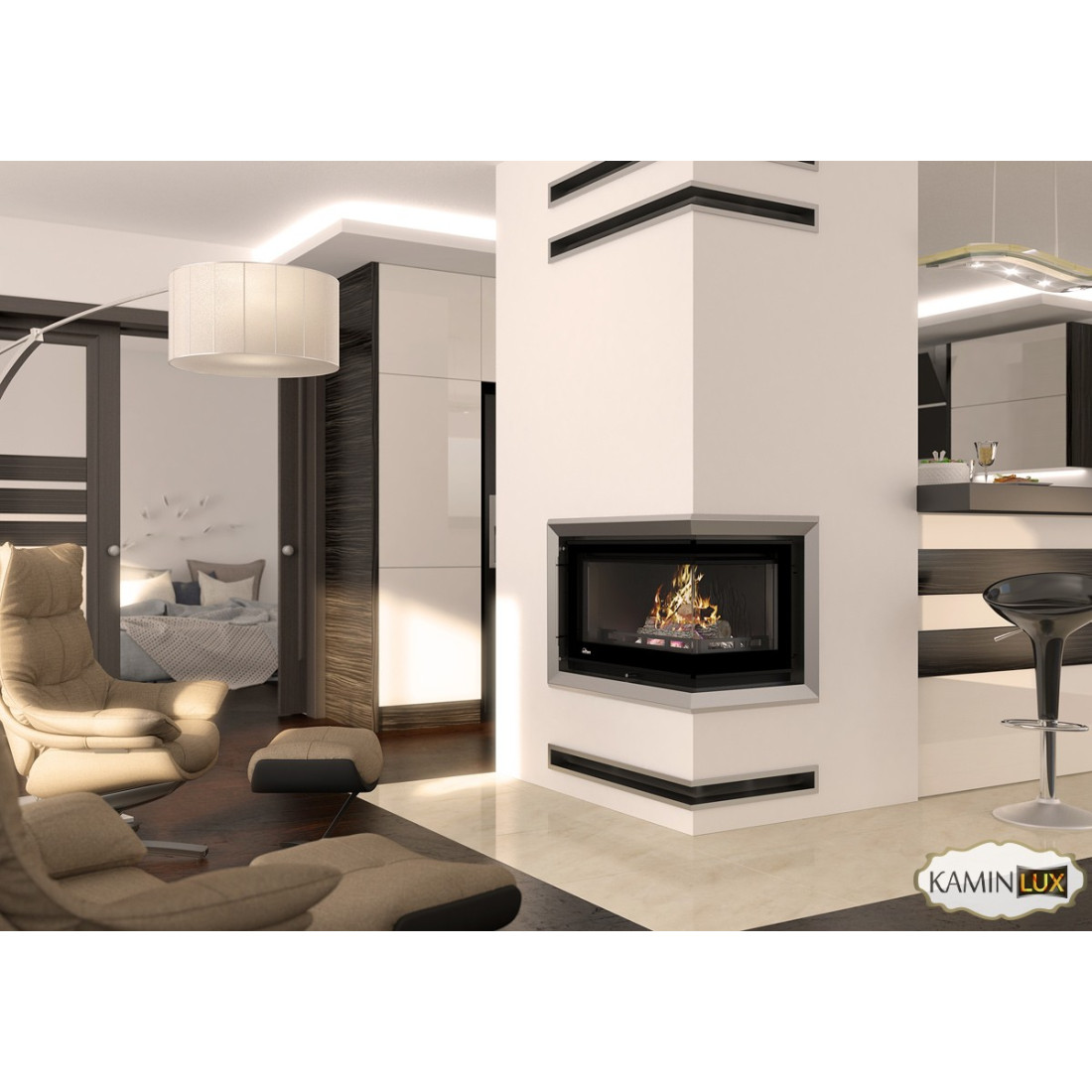 Камінна топка UNIFLAM 850 PRESTIGE LBS ліве вигнуте скло