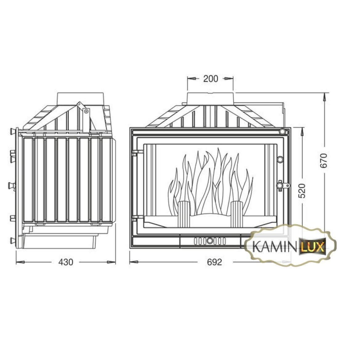 Камінна топка UNIFLAM 700 STANDARD праве скло з шибером