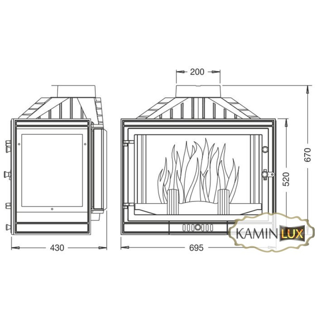 Камінна топка UNIFLAM 700 STANDARD ліве скло з шибером