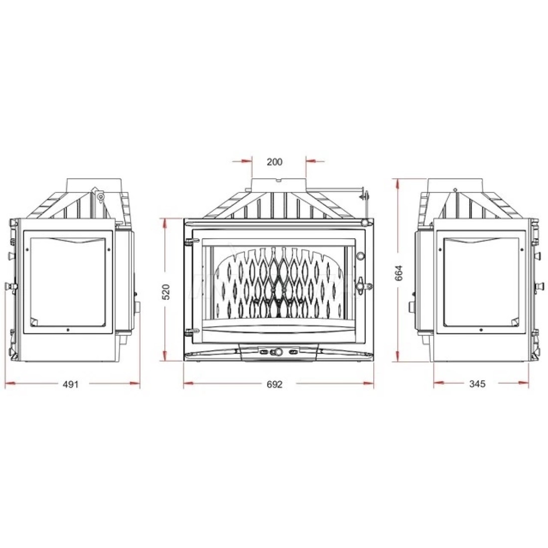 Каминная топка INVICTA 700 SELENIC трехсторонняя с шибером