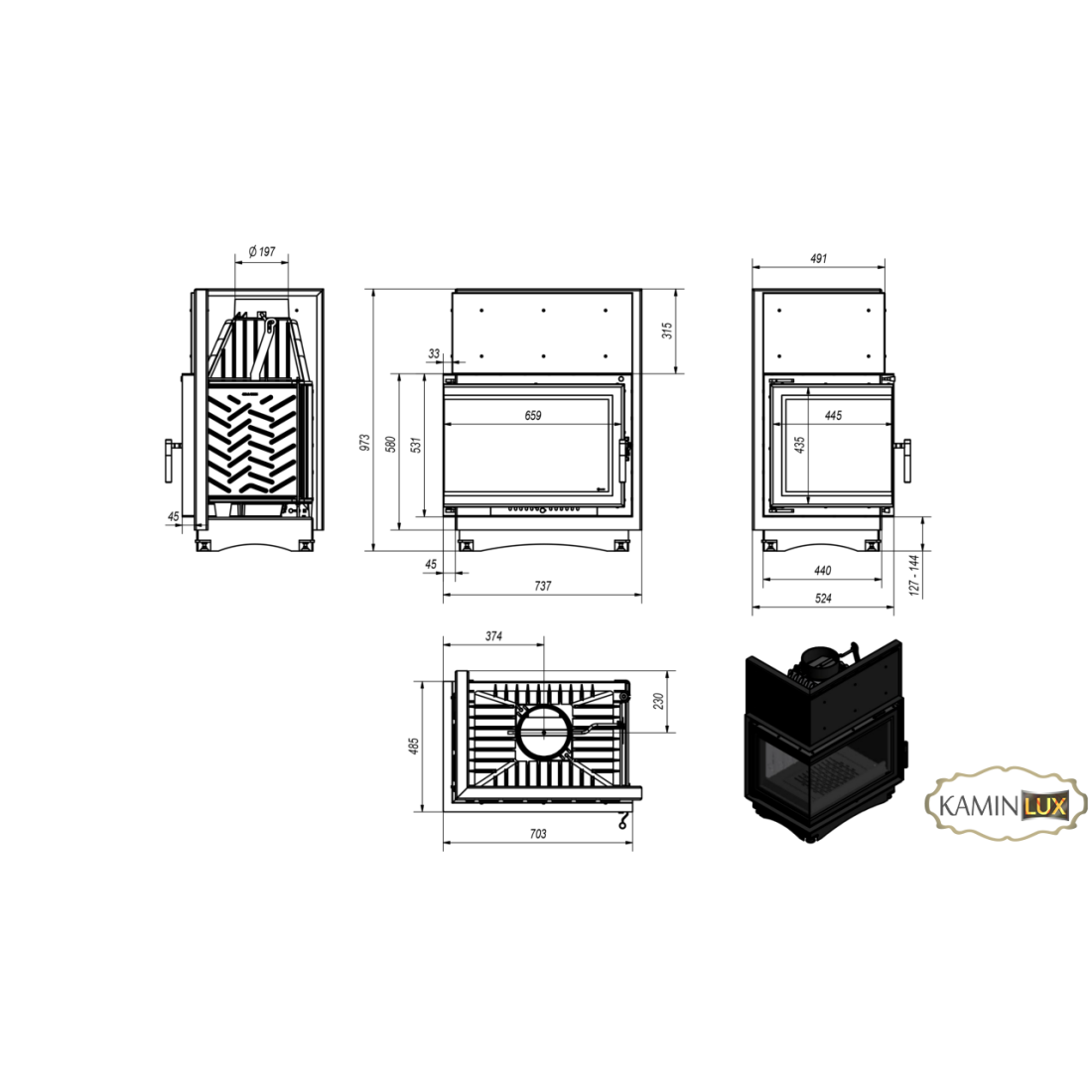 Каминная топка KRATKI ZUZIA 16 левая BS DECO