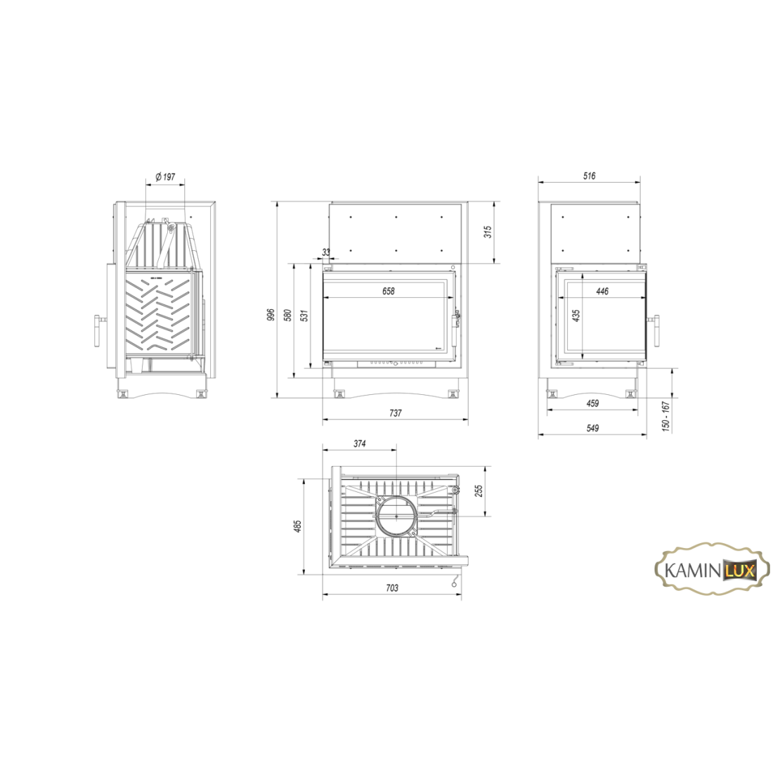 Каминная топка KRATKI ZUZIA ECO 12 левая BS DECO