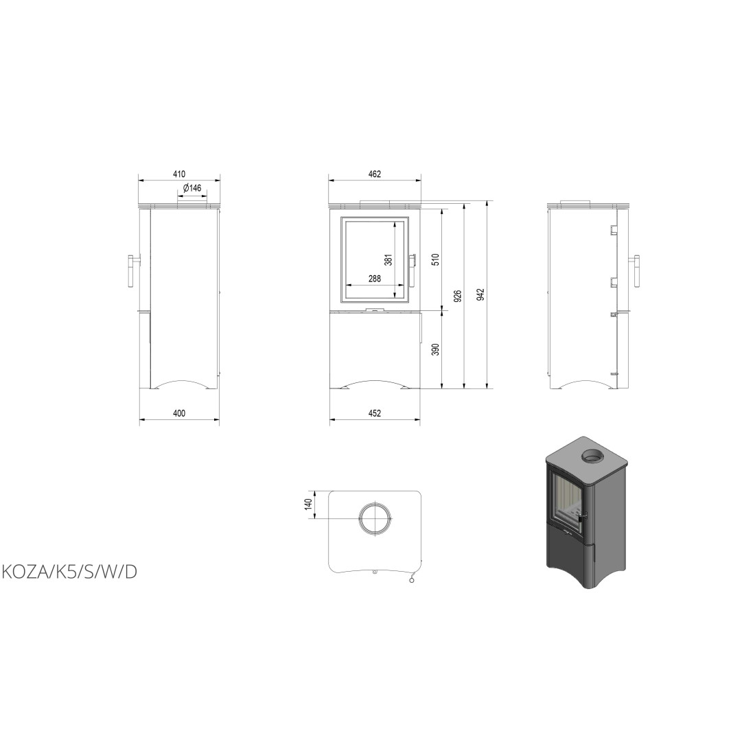 Стальная печь KRATKI KOZA K5 S с запирающейся нишей для дров.