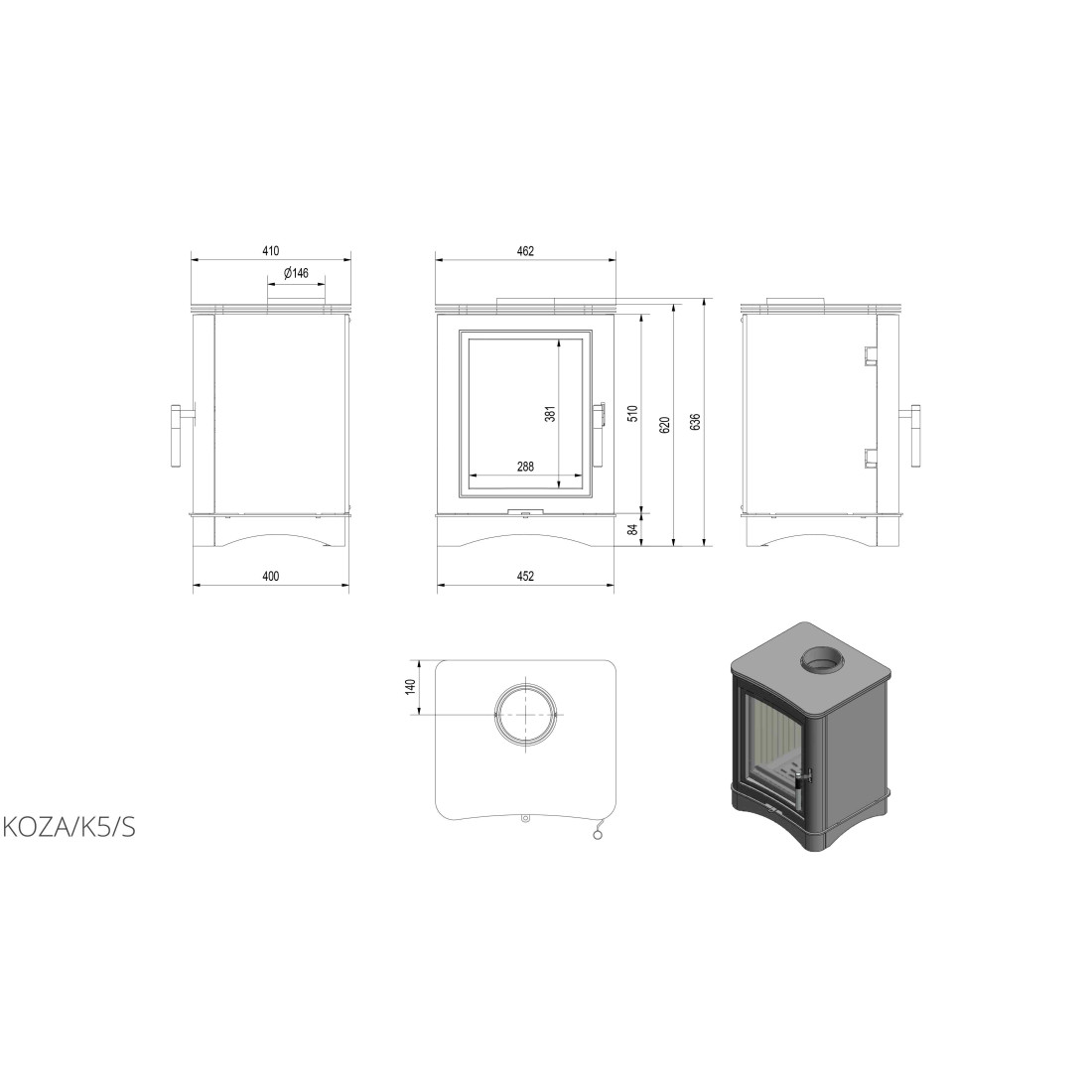 Стальная печь KRATKI KOZA K5 S