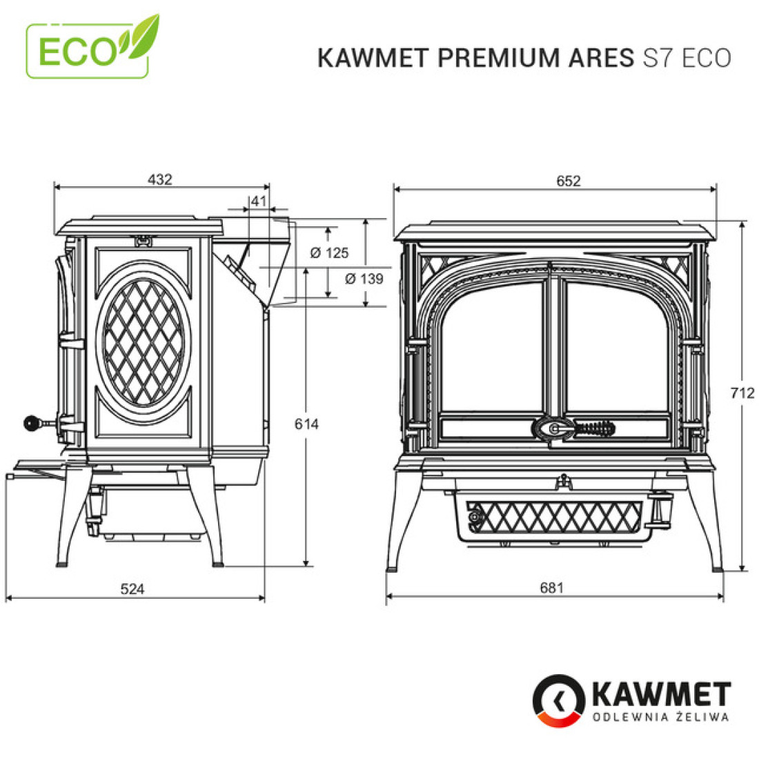 Чавунна піч KAWMET Premium ARES S7 ECO