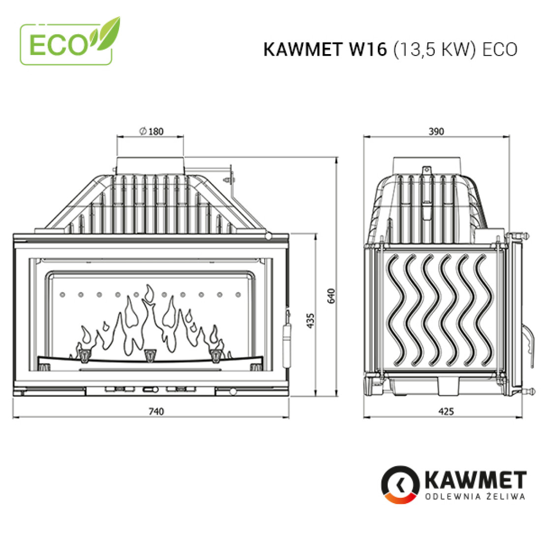 Каминная топка KAWMET W16 (13.5 kW) ECO