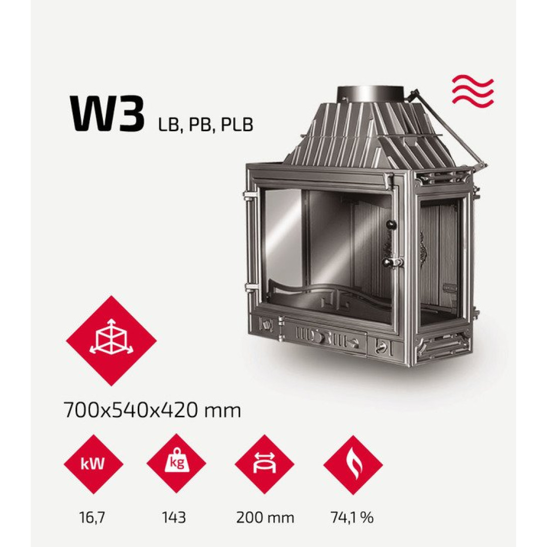 Камінна топка KAWMET W3 ліве бокове скло (16.7 kW)