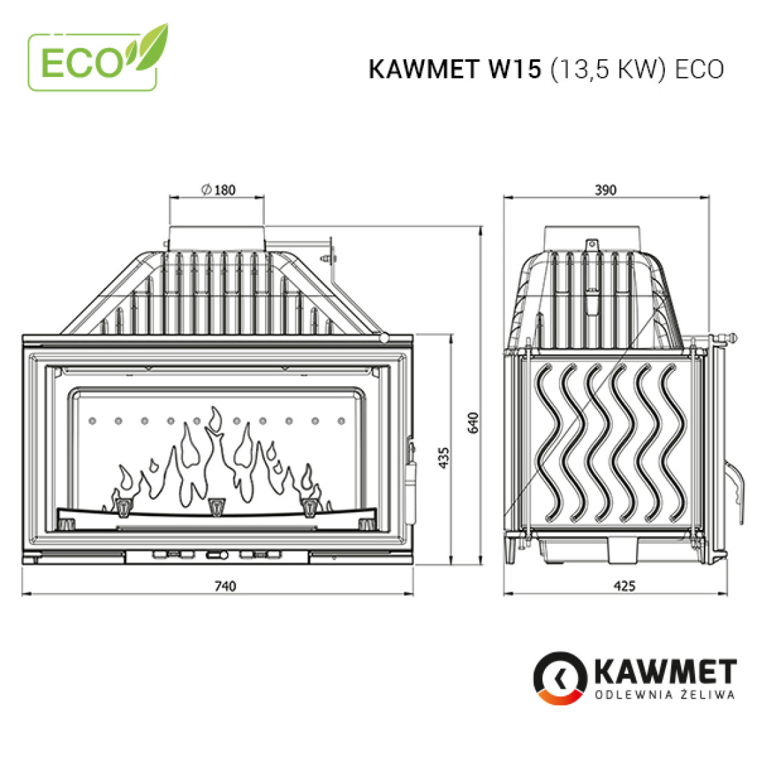 Каминная топка KAWMET W15 (13.5 kW) ECO