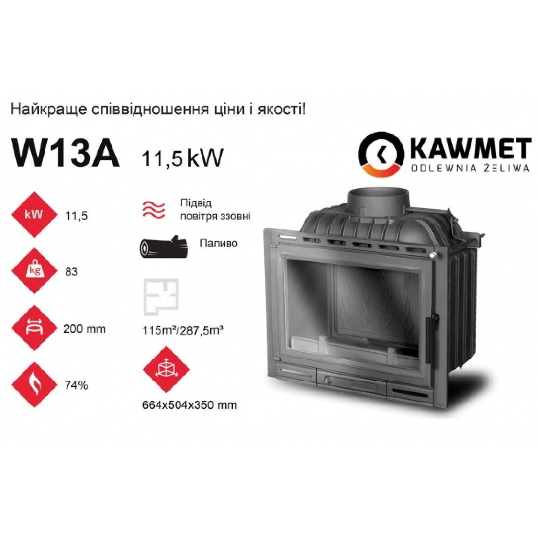 Каминная топка KAWMET W13A (11.5 kW) EСO