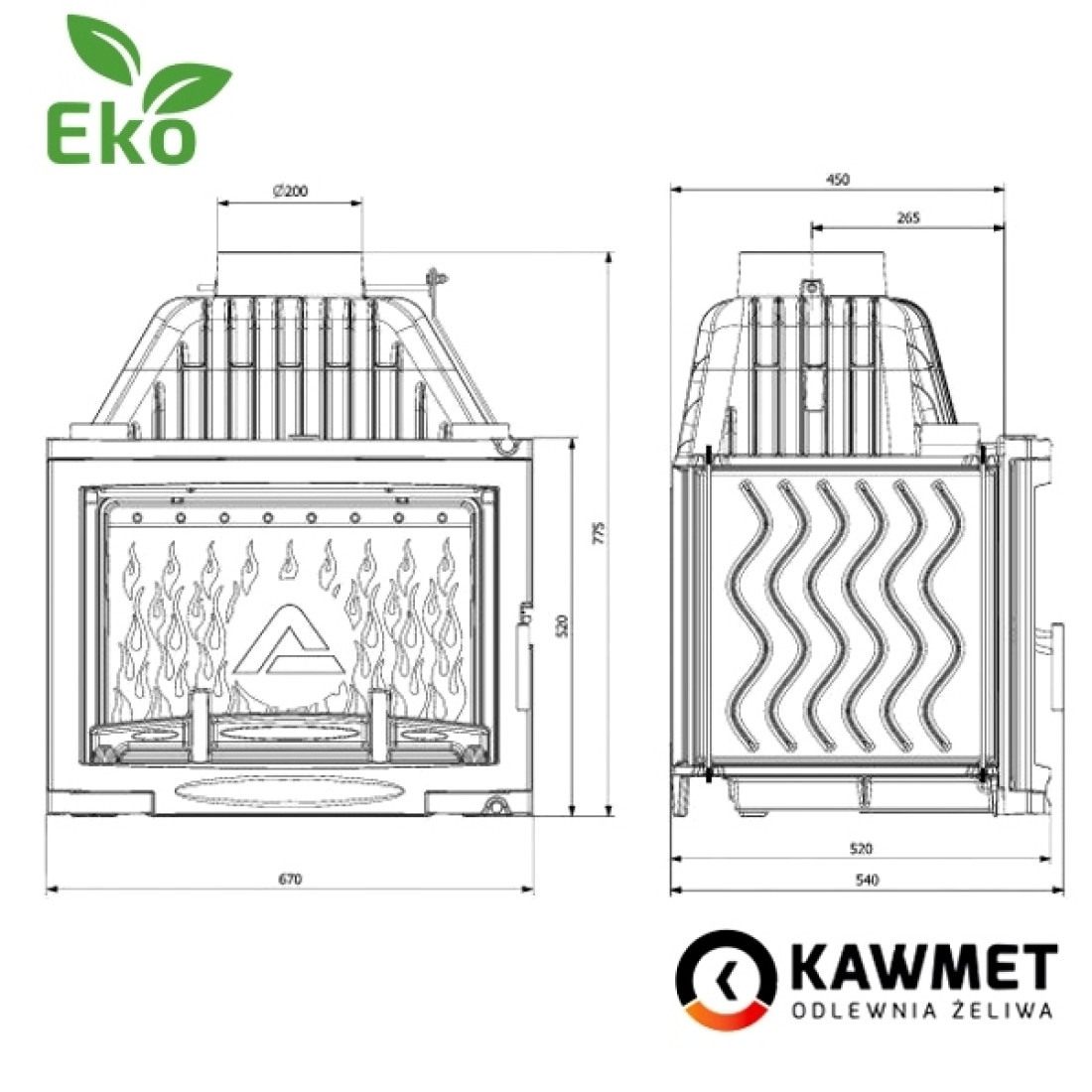 Каминная топка KAWMET W17 Panorama (16.1 kW) EСO