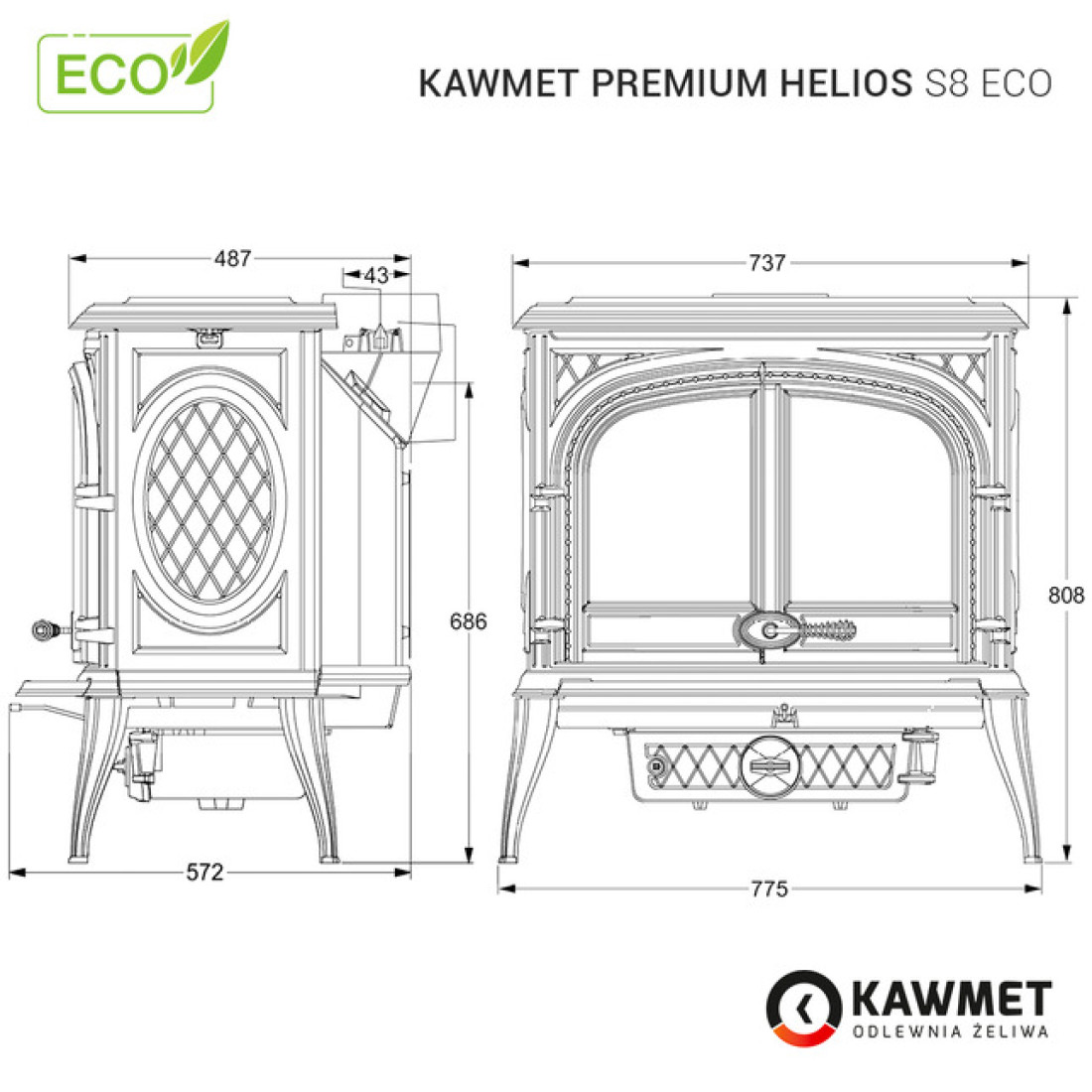 Чугунная печь KAWMET Premium HELIOS S8 ECO