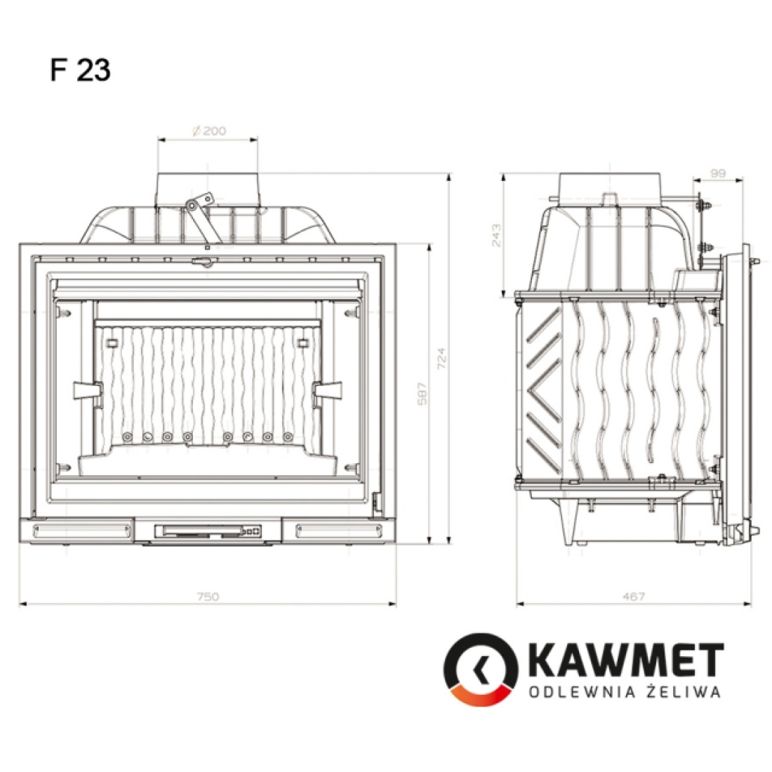 Каминная топка KAWMET Premium HERMES F23