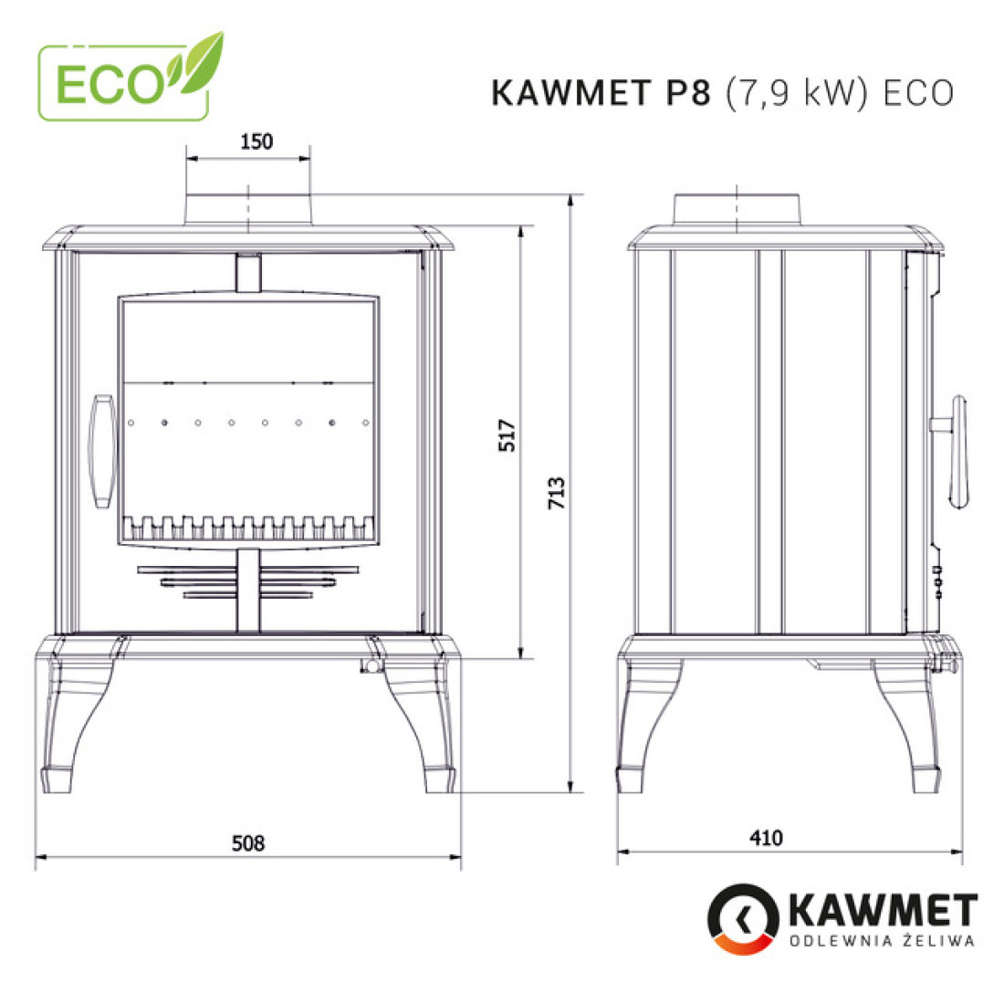 Чугунная печь KAWMET P8 (7.9 kW) EСO