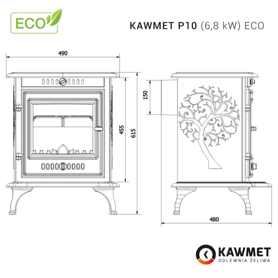 Чавунна піч KAWMET P10 (6.8 kW) ECO