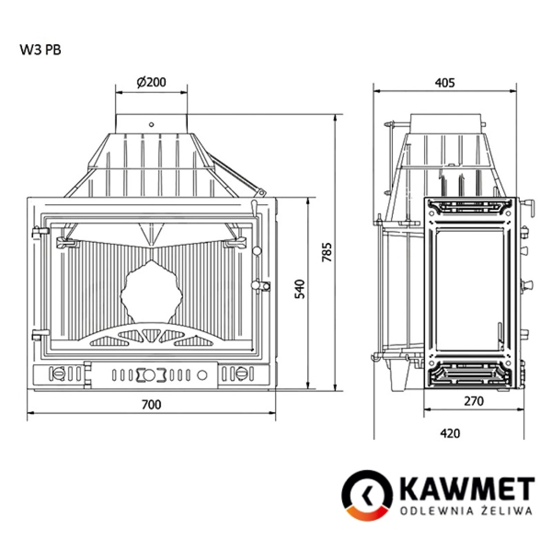 Каминная топка KAWMET W3 с правым боковым стеклом (16.7 kW)