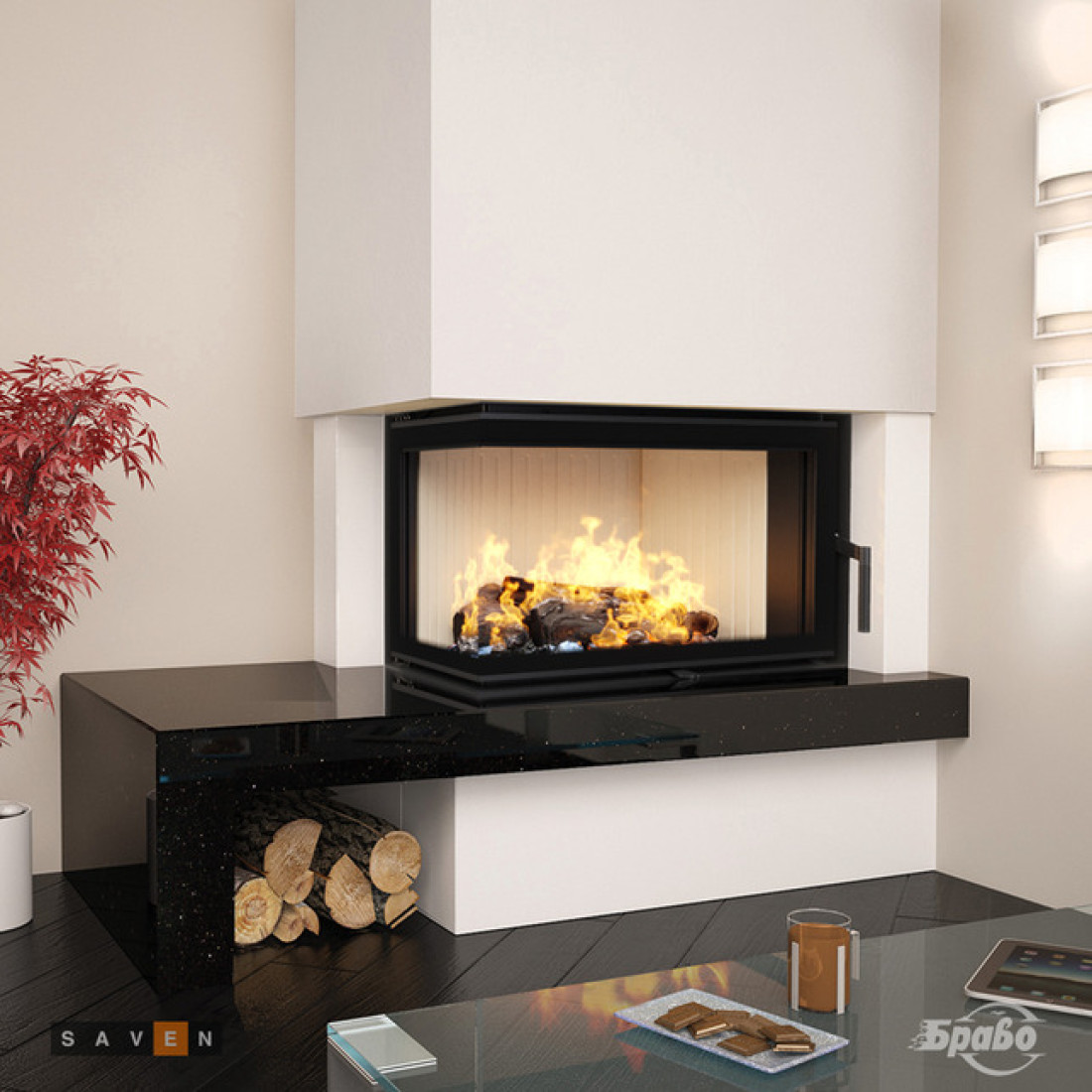 Каминная топка угловая SAVEN Energy 85х50х47L (17,0 kW) ECO