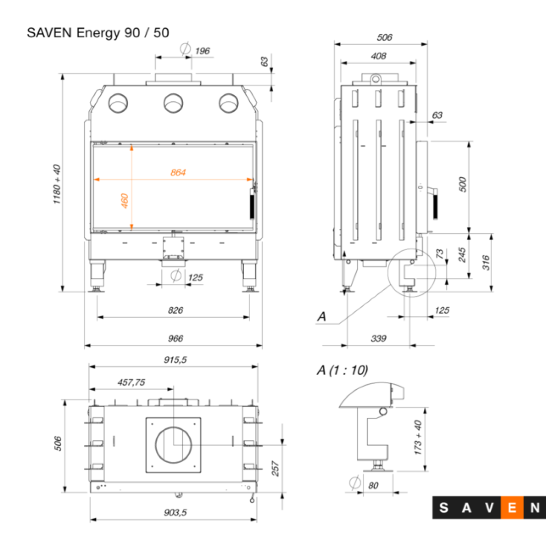 Каминная топка SAVEN Energy 90х50 (19,0 kW) ECO