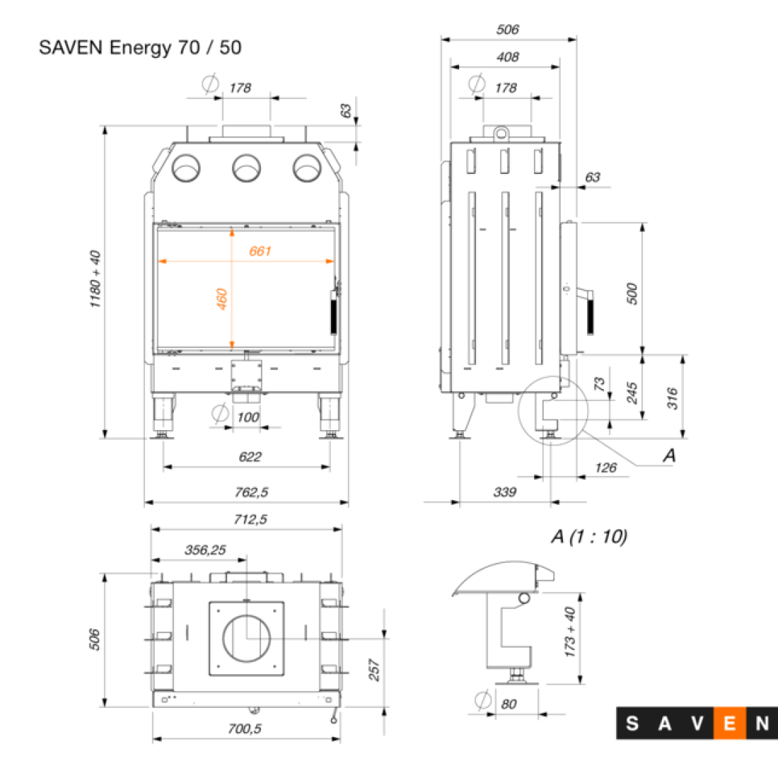 Каминная топка SAVEN Energy 70х50 (15,1 kW) ECO