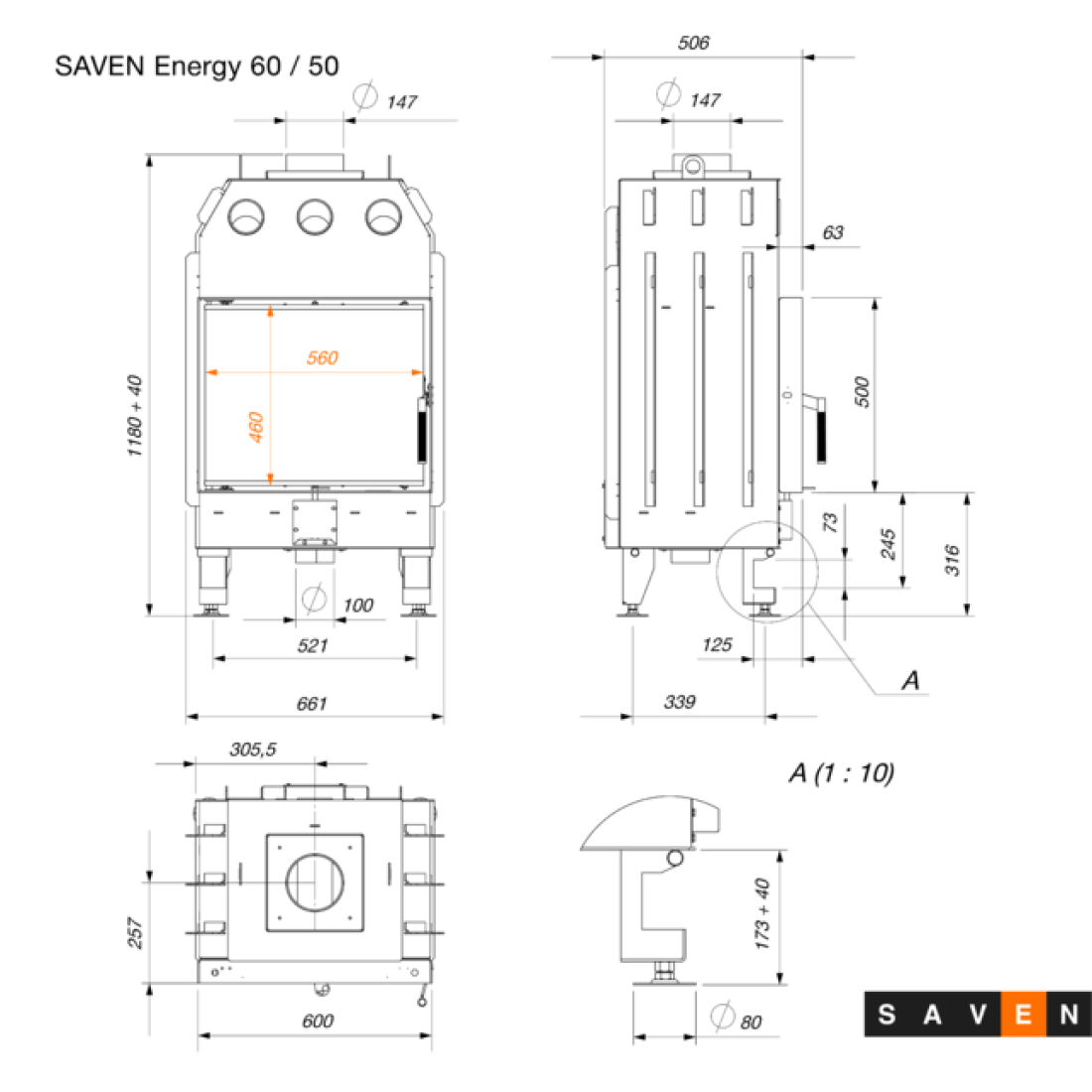 Каминная топка SAVEN Energy 60х50 (14,5 kW) ECO