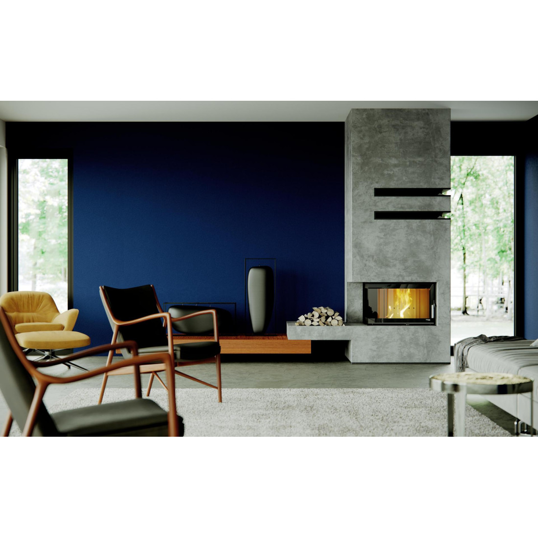 Каминная топка с водяным контуром DEFRO HOME RIVA SM BL SHORT (черный шамот)
