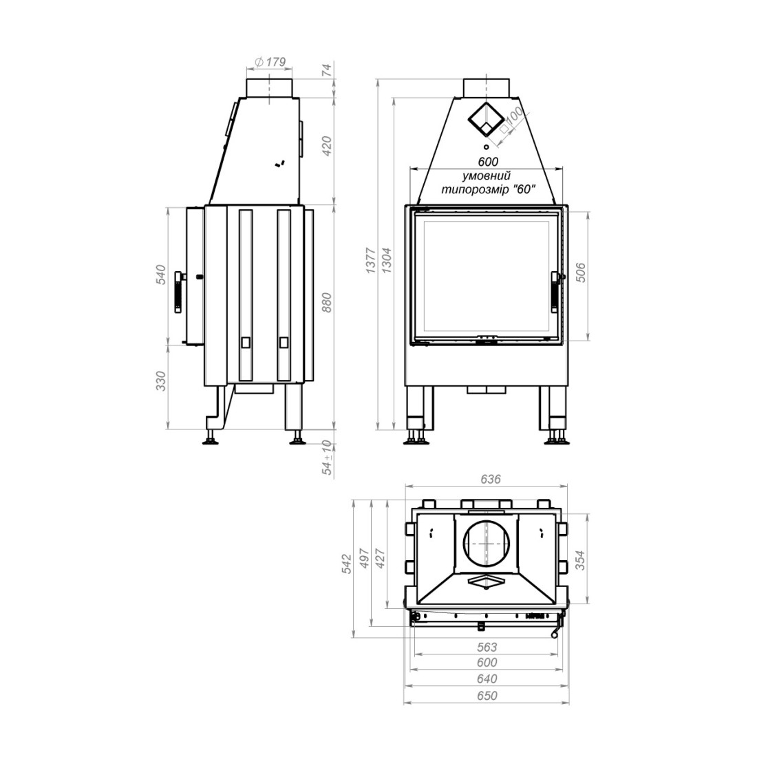 Камінна топка M-FIRE 60 пряма (14kW)