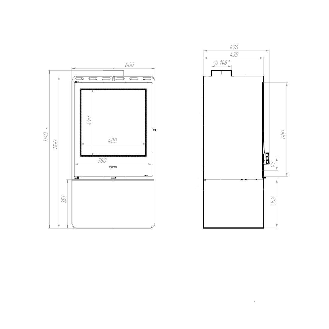Печь стальная M-Fire Santorini с дровником (12kW)
