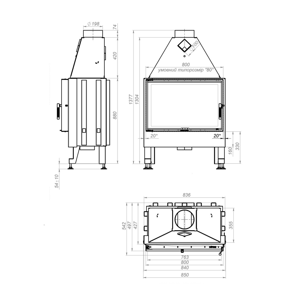 Каминная топка M-FIRE 80 прямая (17kW)