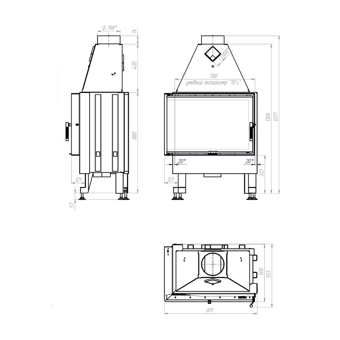  Камінна топка M-FIRE 70 кутова ліва (15kW)