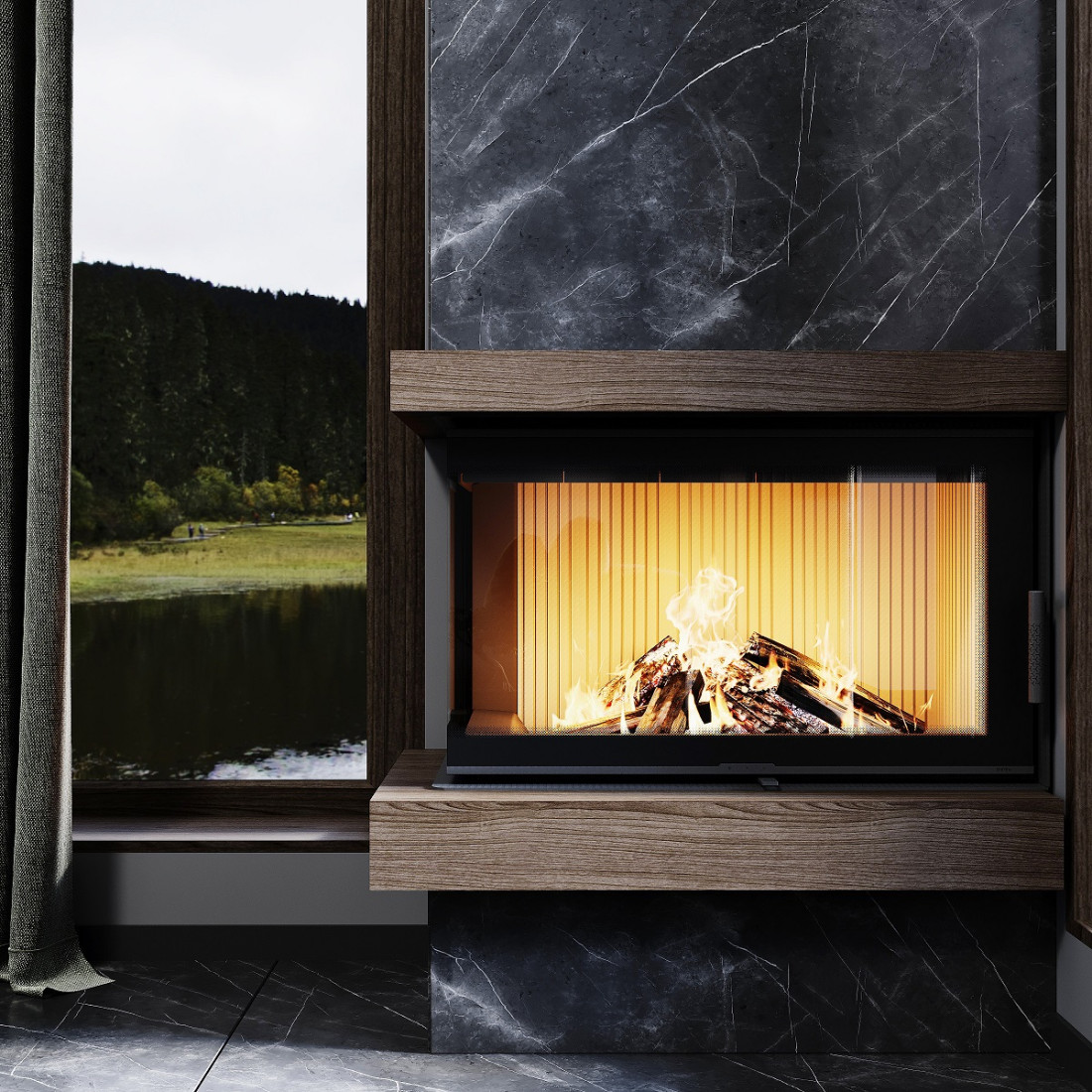 Каминная топка M-FIRE 80 угловая левая (17kW)