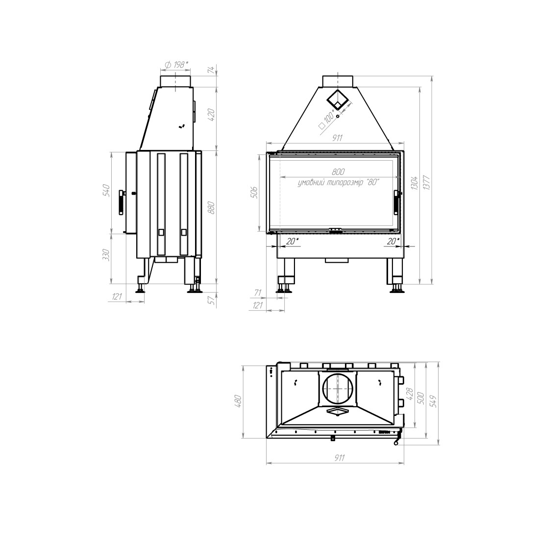 Каминная топка M-FIRE 80 угловая левая (17kW)