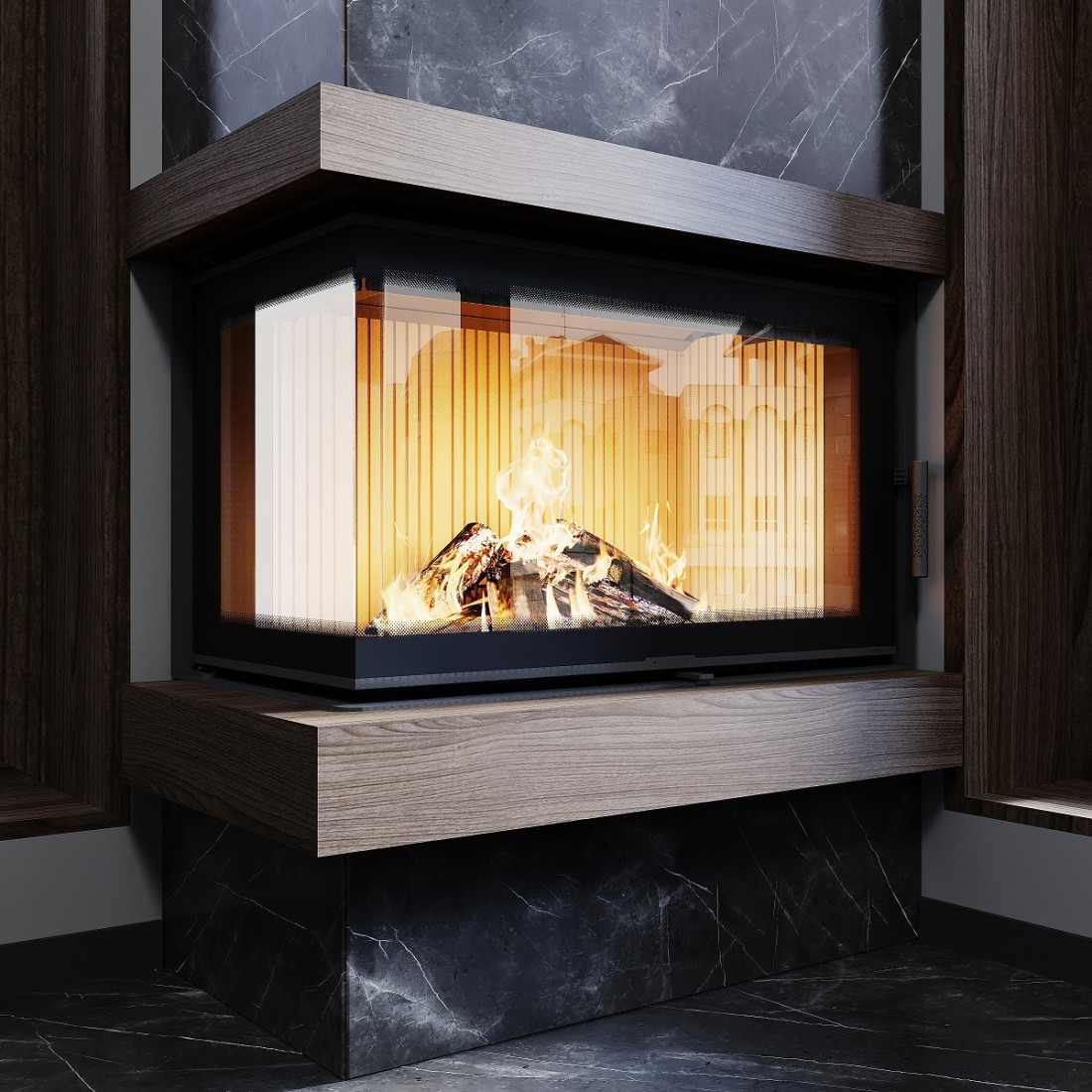 Каминная топка M-FIRE 80 угловая левая (17kW)